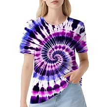 DMPROD Womens Tie Dye Shirt Short Sleeve Hippies Senior Casual Summer Tees T Shirts for Women