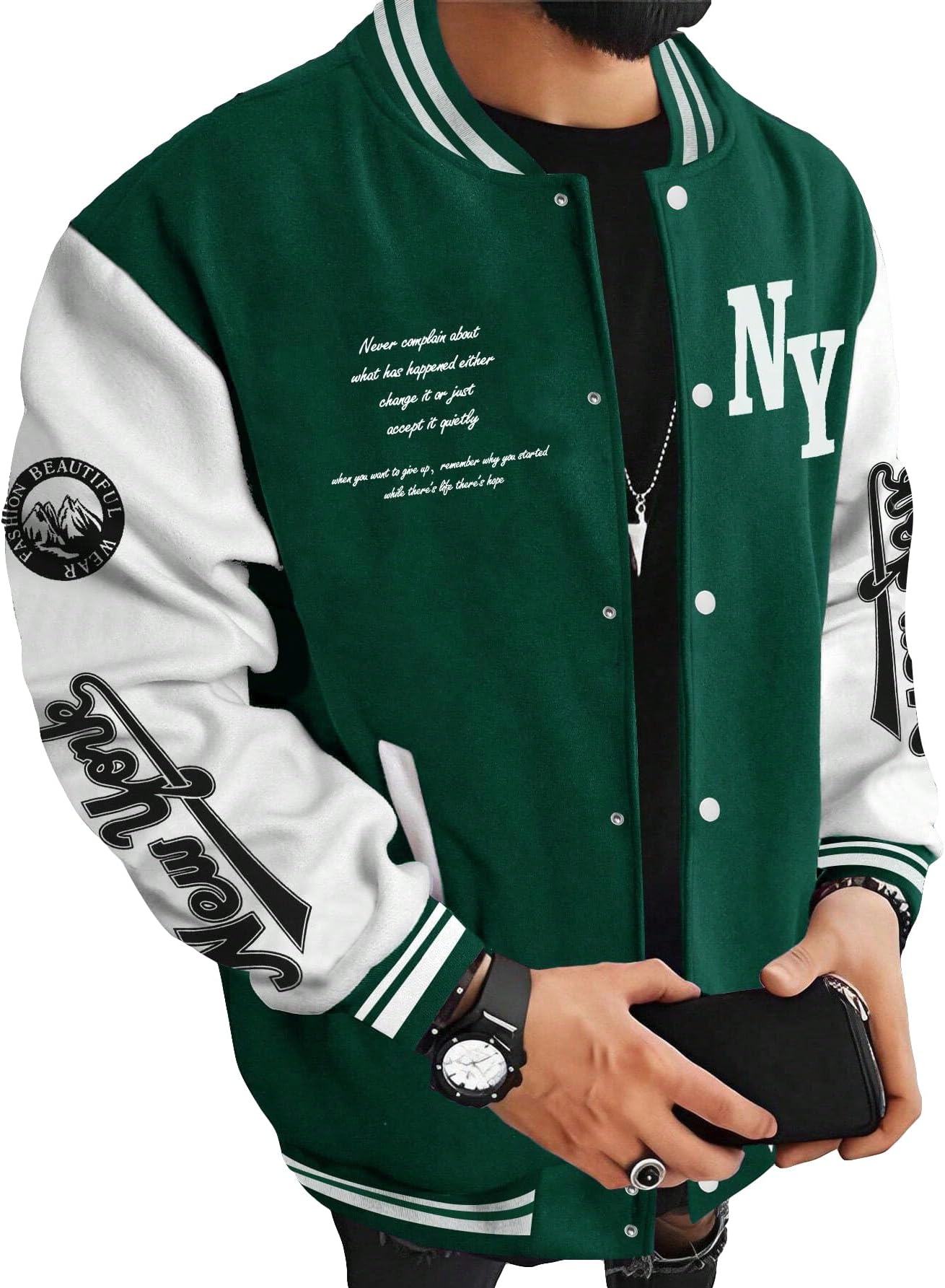 SOLY HUX Men's Varsity Jacket Color Block Letter Graphic Long Sleeve Baseball Jacket Bomber Coat