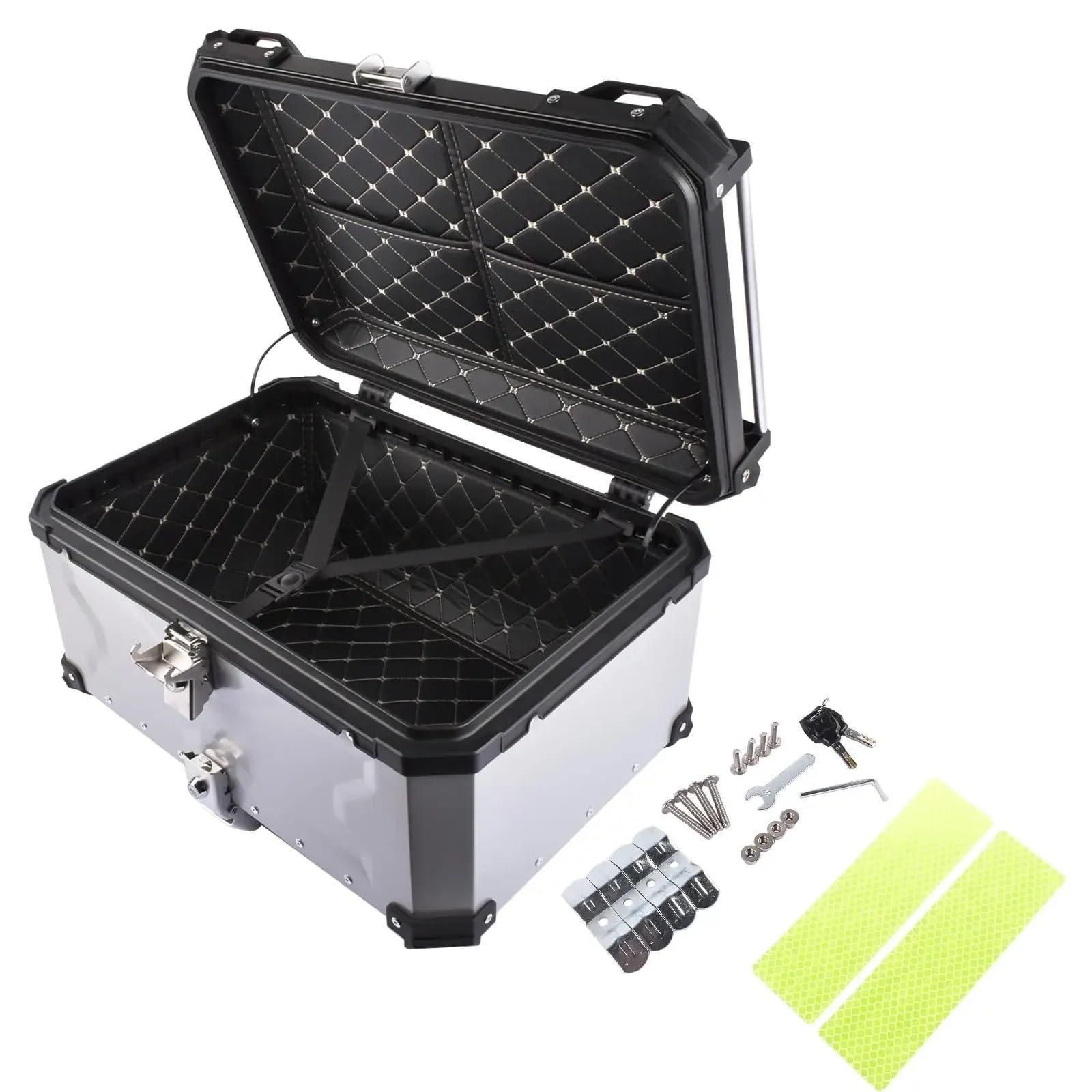motocyklowyTopcase AP03 65L aluminiowy wodoodporny kufer motocyklowy, bagażnik tylny z zamkiem zabezpieczającym do bagażu (srebrny) bagażnika motocykla
