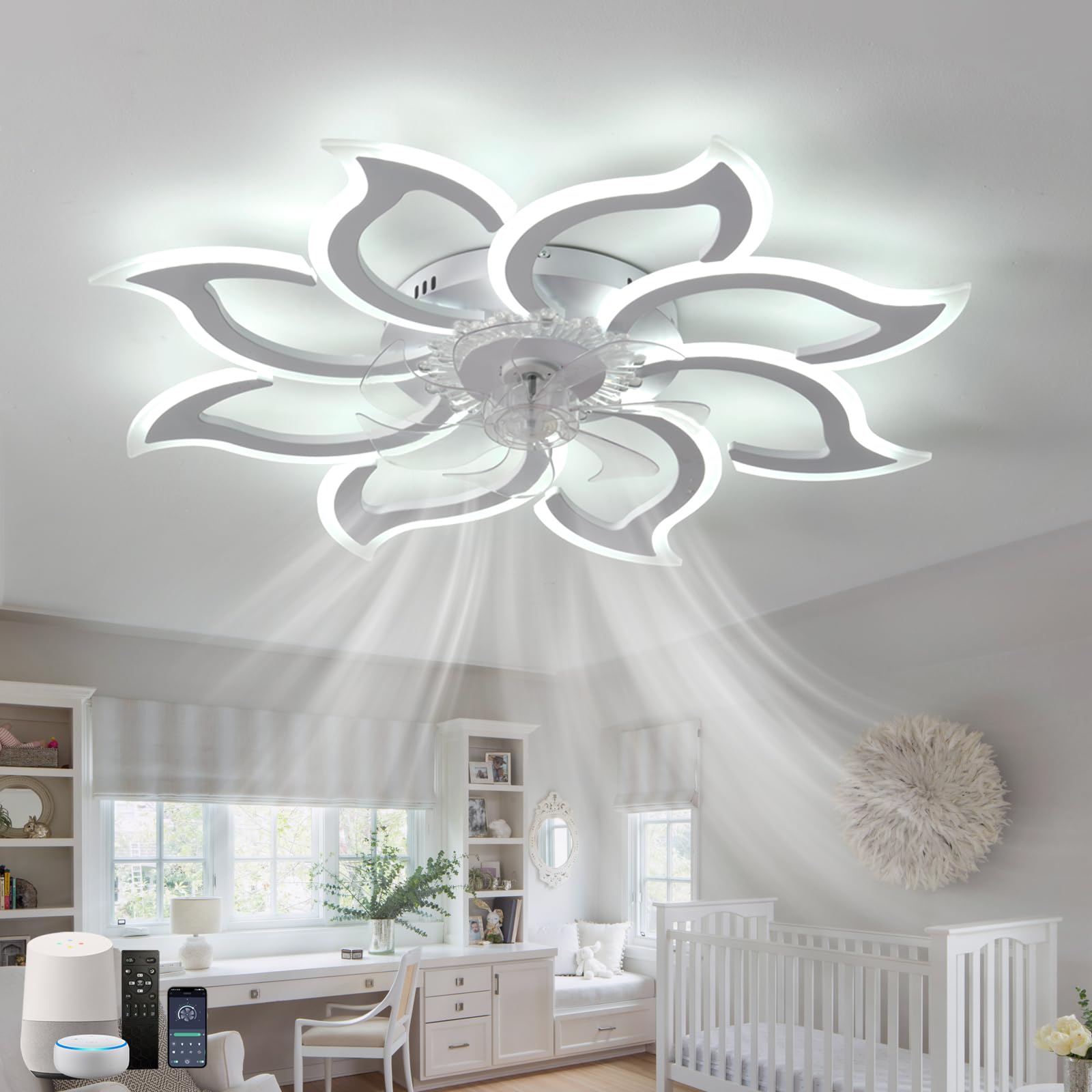 Fachae Silent Ceiling Fans with Lights Remote Control Compatible with Alexa