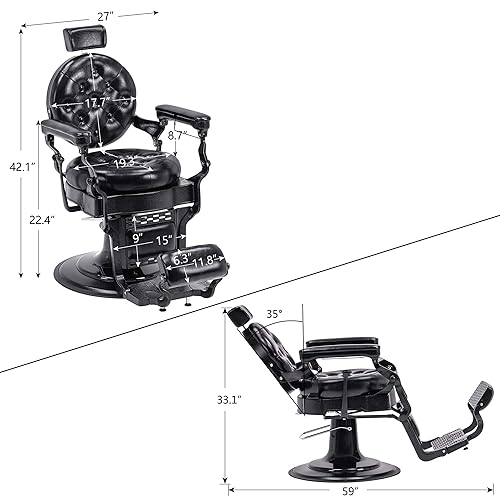 Miniatura 3 de BarberPub Silla de peluquería vintage resistente con marco de metal hidráulico multiusos reclinable para salón de belleza, equipo de spa 2947 (negro