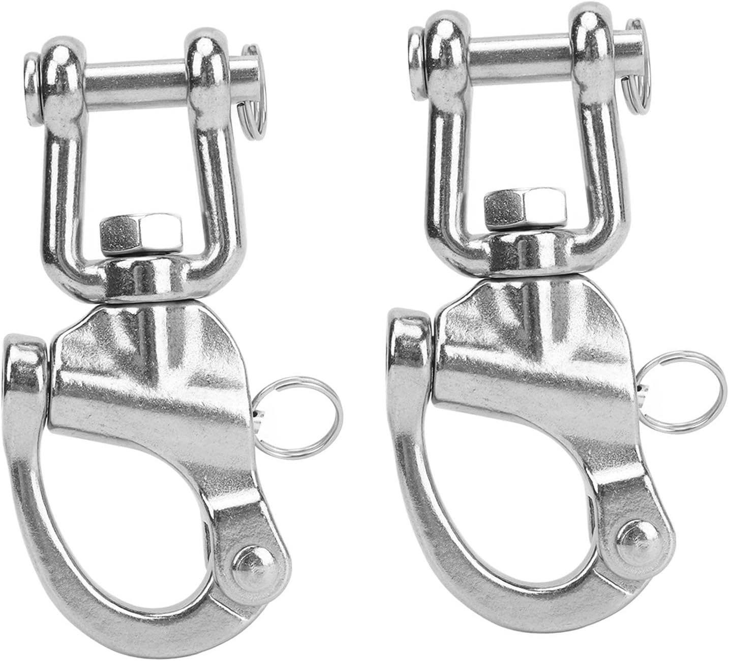 2PCS Snap Shackle 316 Stainless Steel Quick Release Swivel Eye Shackle, High Strength Rotating Jaw for Sailboat Rigging, Universal Marine Hardware with Electropolished