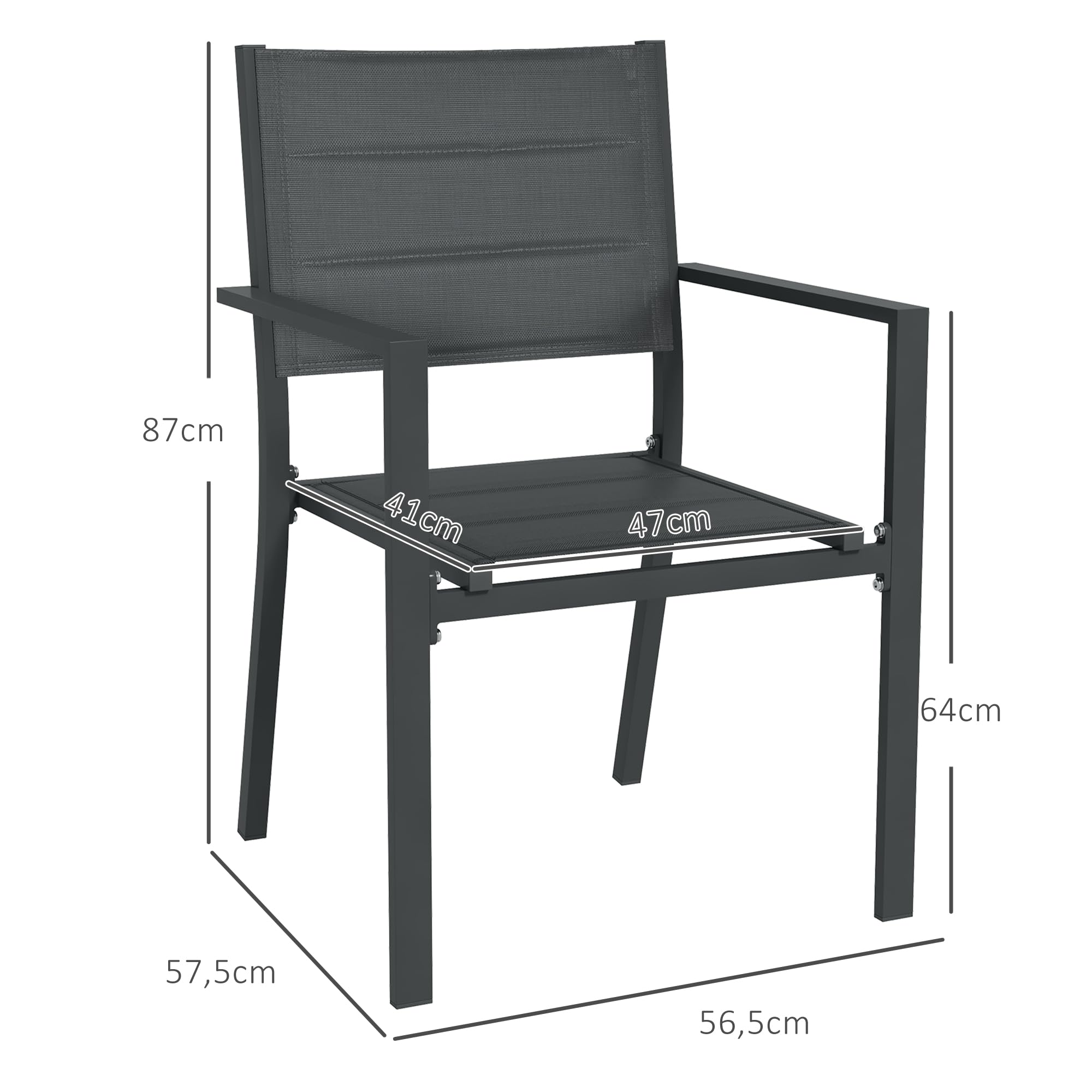 Outsunny Ensemble de 4 Chaises de Jardin Empilables avec Accoudoirs Gris