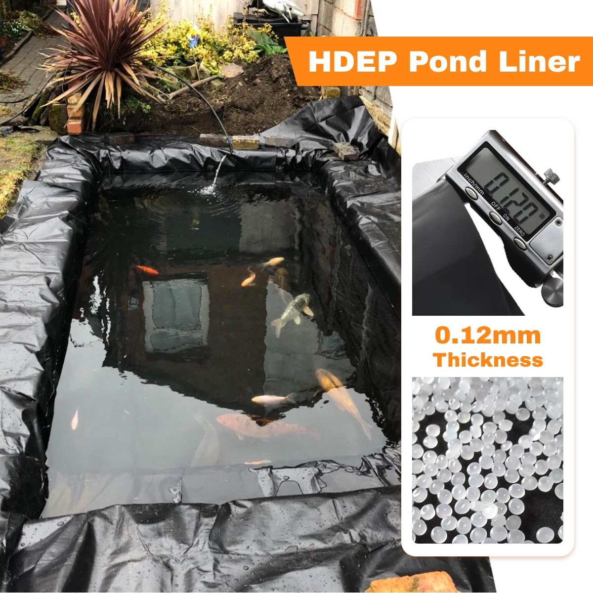 Lona para Estanque de Caucho Negro Revestimiento para Estanque Resistente Al Desgarro 2x2 1x3 3x4 4x4 5x8 5x6.0m Lámina De Invernadero Forro para Fuentes HDPE para Cascadas Paisajismo Arroyos(Tamaño:4