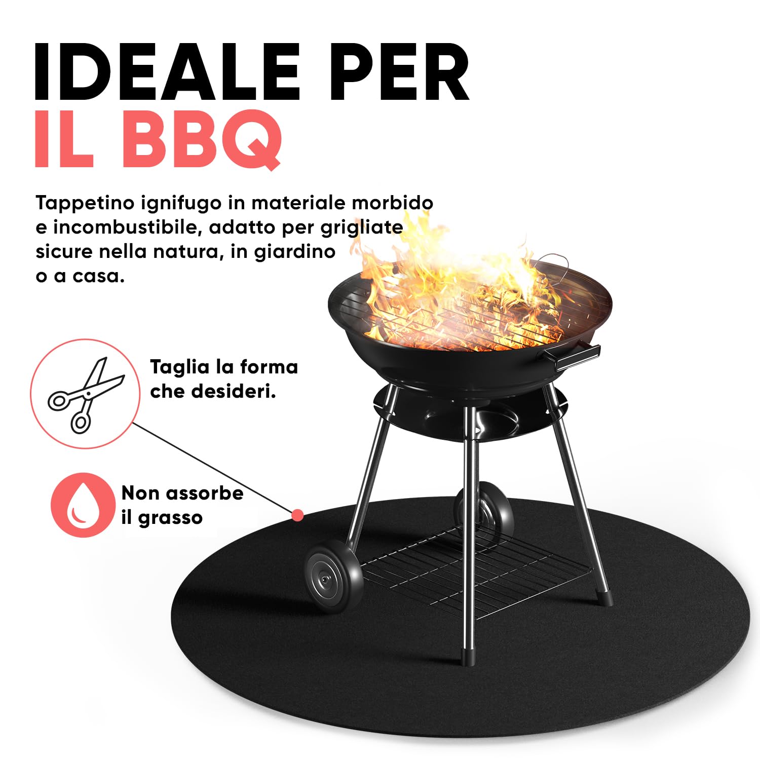 Tappeto refrattario 2x2 m resistente al calore fino a 982 °C nero, tessuto refrattario antincendio ideale per barbecue, termoprotettivo non infiammabile, piastra ignifuga, protezione antincendio