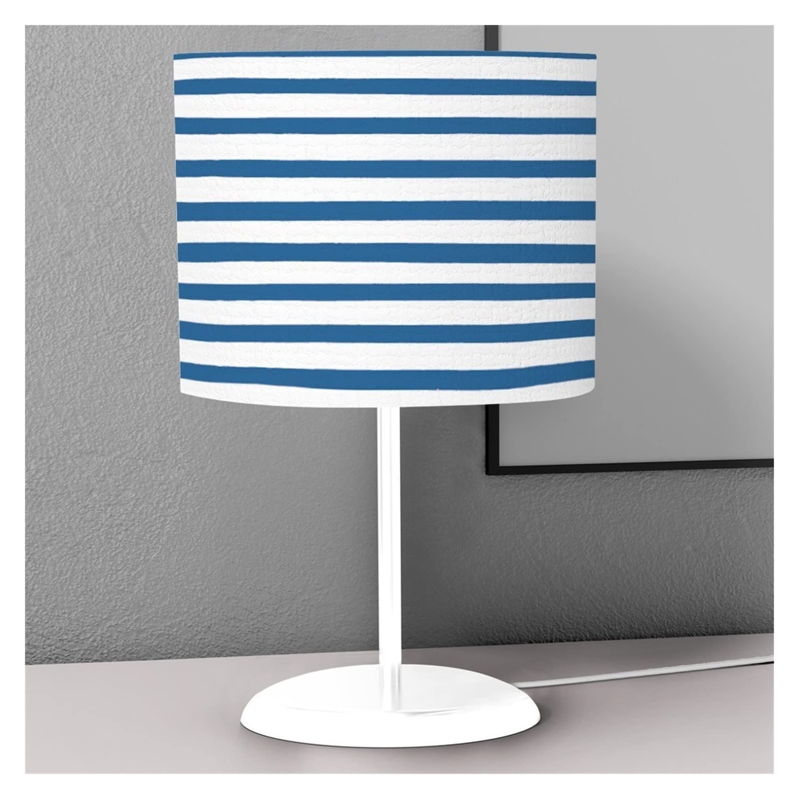 Lampa stołowa Białe tło niebieskie linie sypialnia dziecięca szafka nocna nocna lampa biurkowa dekoracyjny abażur książka lampka do czytania latarnia łóżko Lampa stołowa LED