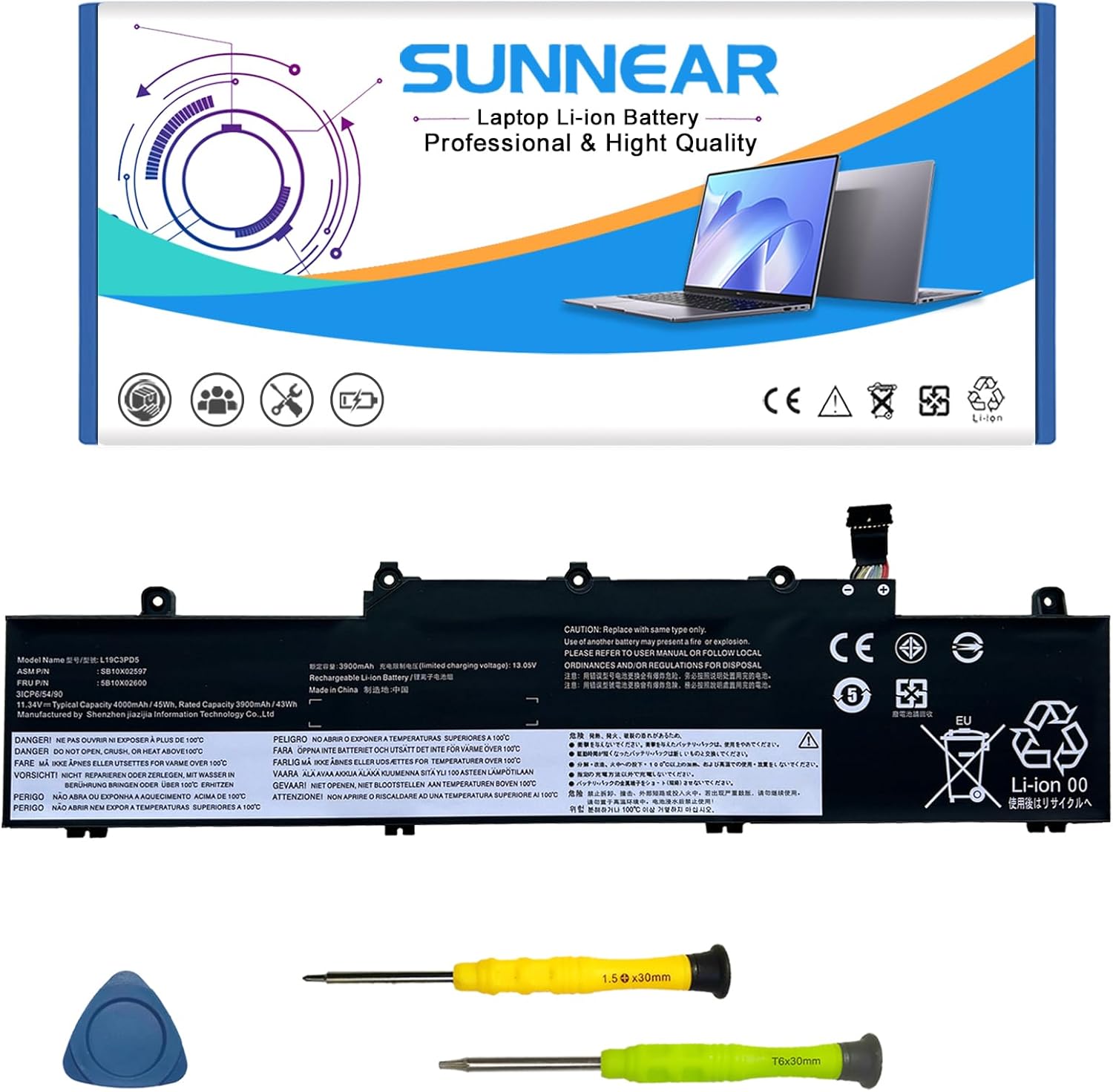 L19C3PD5 Laptop Battery Compatible with Lenovo Thinkpad E14 Gen 2 20T6 20TA/ E14 Gen 3 20Y7 20YD 20YE/ E15 Gen 2 20T8 20TD Series SB10X02597 SB10X02605 L19D3PD5 45Wh