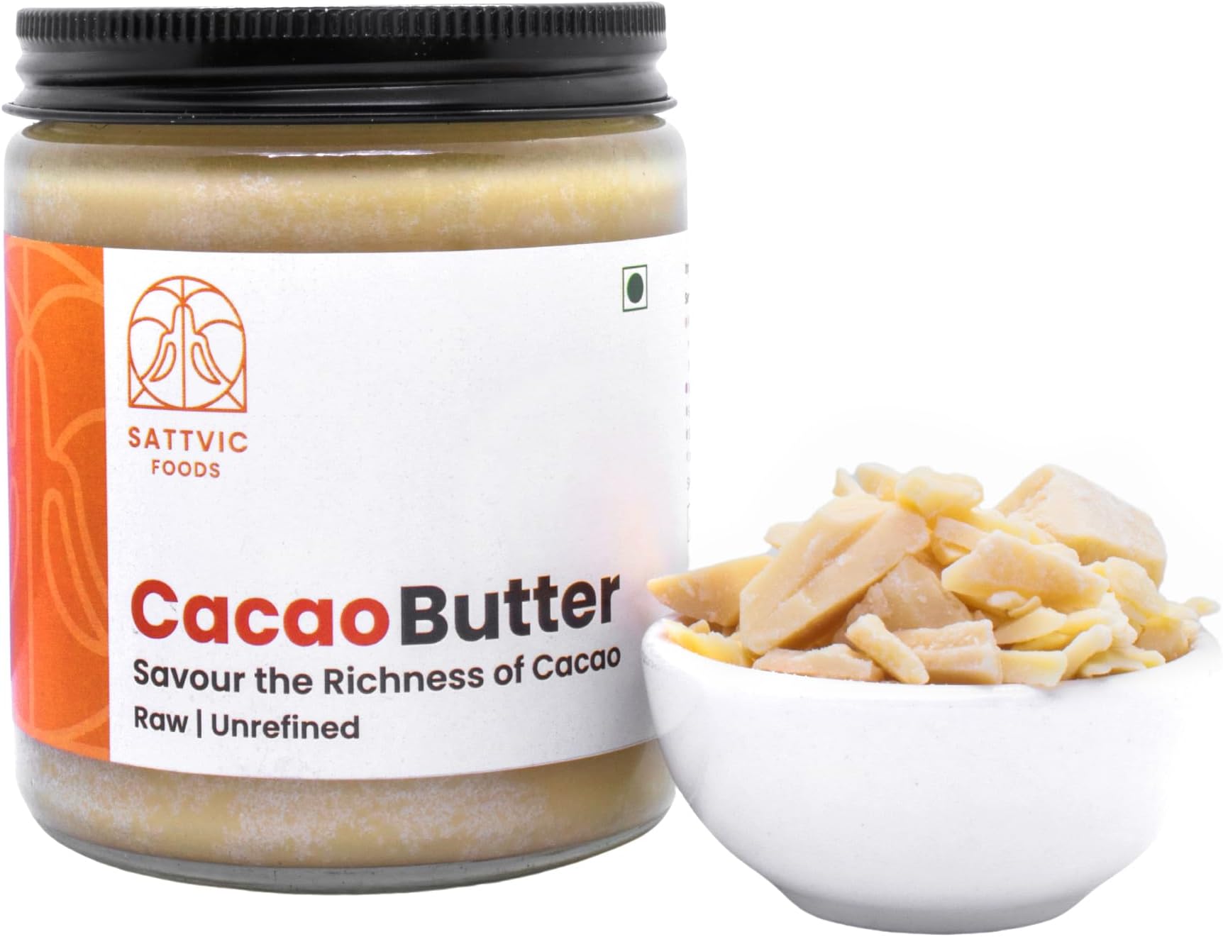 Sattvic Foods Prime Pressed Cacao Butter (250 g) | Raw and Unrefined | Highest Food Grade Cacao Butter | Rich in Antioxidants and Vitamin E | Use in Chocolates, Desserts and Cosmetics.
