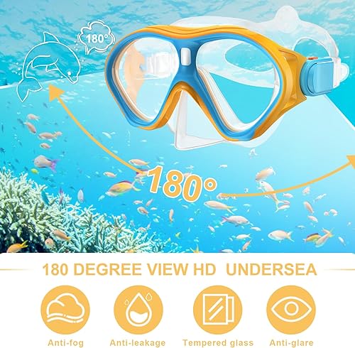 Miniatura 3 de Gintenco Equipo de esnórquel para niños, juego de esnórquel para niños de 6 a 14 años, gafas de natación de vidrio templado antivaho antifugas,
