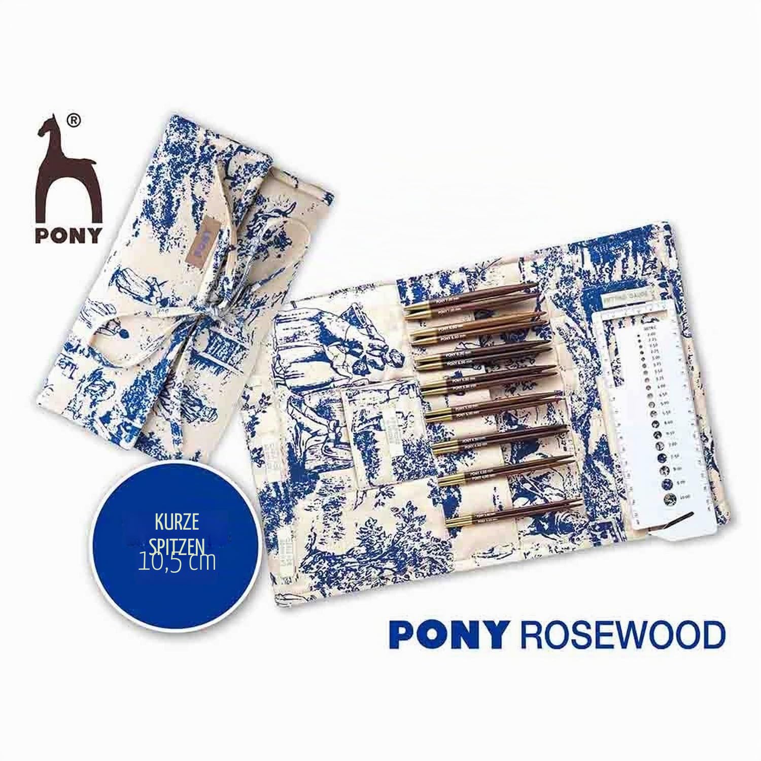 Pony Rosewood Rundstricknadel-Set 10,5 cm, 8 Stärken mit Zubehör, 1 Set