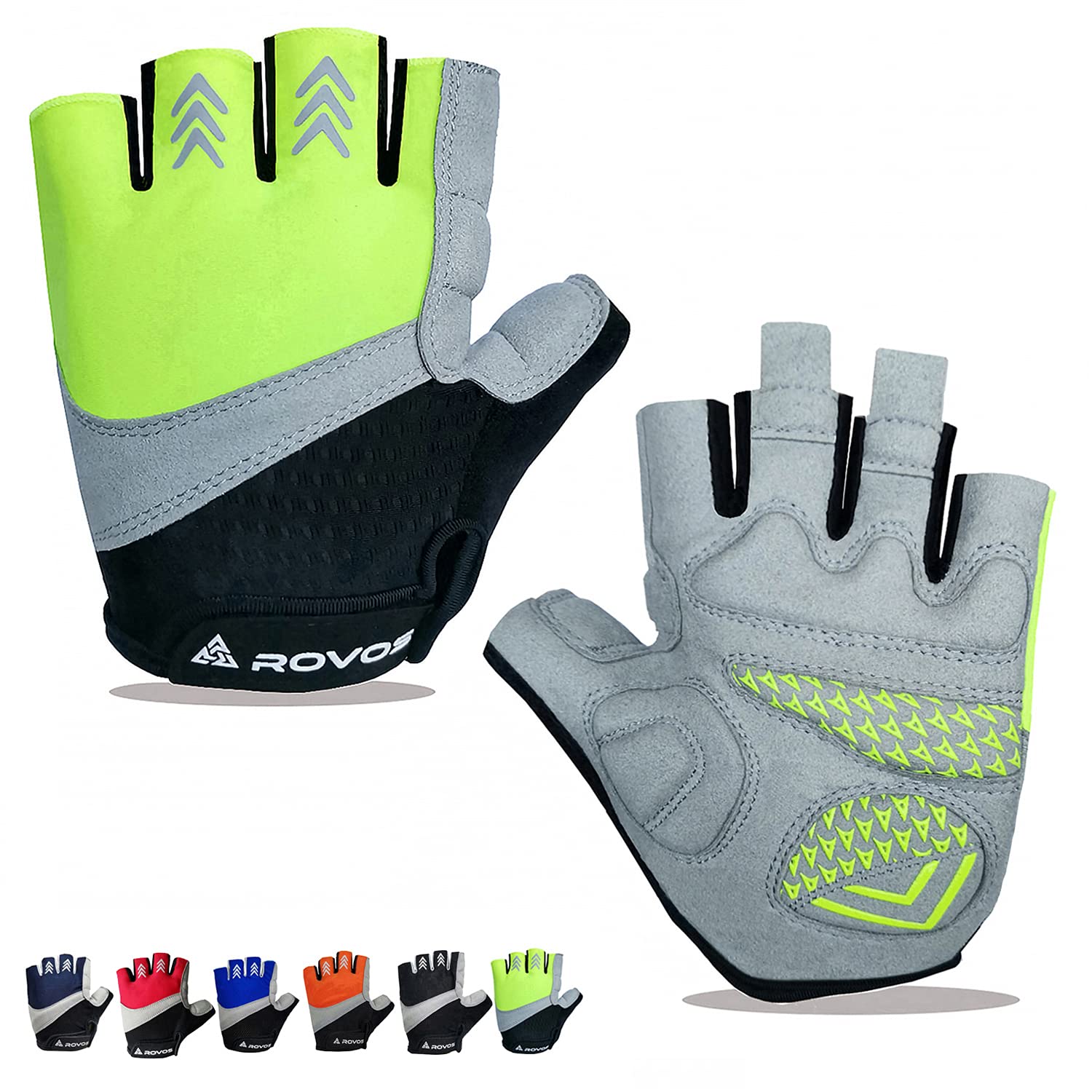 ROVOS Bike Gloves Men & Women Cycling Gloves Bicycle Gloves Bicycling Gloves Half Finger Breathable Mountain Sports MTB Road Biking Gloves (Green, Medium)