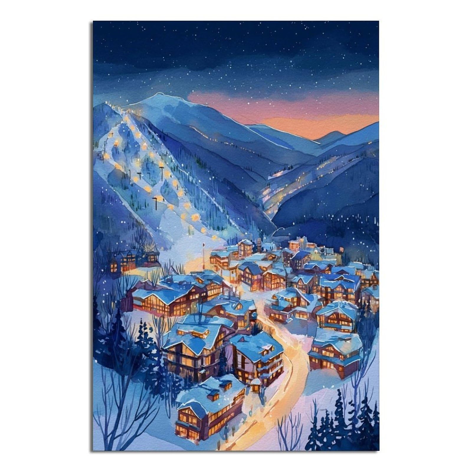 CFXNGA Aspen Ski Posters 20x30inch(50x75cm) Vintage Watercolor Canvas Art