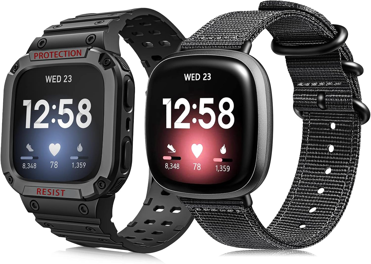 Fintie Nylon Band Compatible with Fitbit Versa 3/4/Sense 2/1/Sense/Bundle with Case for Fitbit Sense 2/1/Fitbit Versa 4/3/2/1/Versa Lite