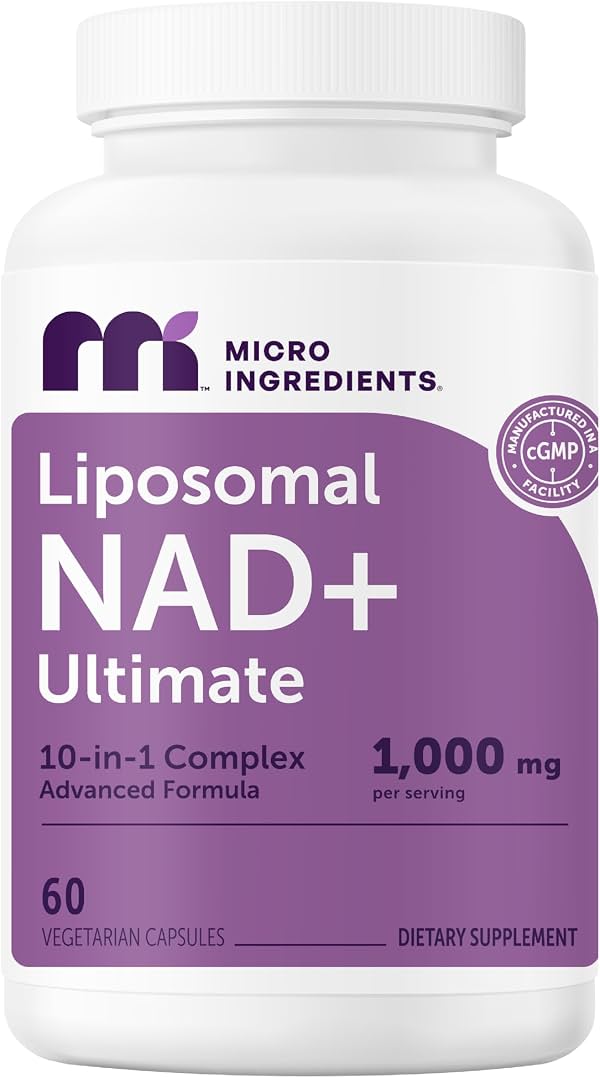 Micro Ingredients Complejo Liposomal NAD+ 1,000 mg por Porción, 60 Cápsulas | 10 en 1 con Resveratrol, Glutatión, ALA y Astaxantina. Alternativa al Suplemento NMN para Mujeres y Hombres. Vegetariano, No GMO. Cápsula 60 Unidades (Paquete de 1)