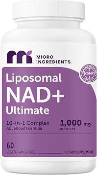 Micro Ingredients Liposomal NAD+ Ultimate Complex 1,000mg | 60 Veggie Capsules | NMN Pathway Formula | 10-in-1 with Resveratrol, Glutathione, Astaxanthin | NAD Supplement for Women & Men