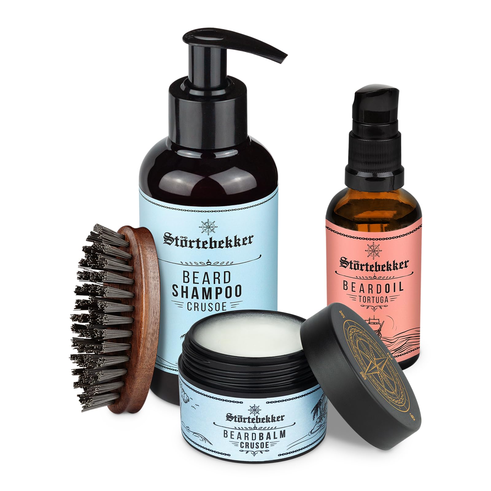 Störtebekker® Premium zestaw przeciw swędzeniu (Tortuga) – wysokiej jakości zestaw do pielęgnacji brody dla mężczyzn – z olejkiem do brody, balsamem do brody, szczotką, szamponem do brody – codzienna
