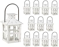 Kate Aspen Set of 12 Vintage White Distressed Metal Mini Lanterns - Wedding Favors, Rustic Table Centerpieces & Home Decor