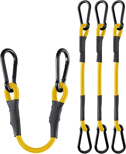 Miniatura 9 de Cuerda elástica corta con mosquetones de 10 pulgadas, resistencia máxima a la rotura de 190 libras, 6 piezas, negras, resistentes a los rayos 100%