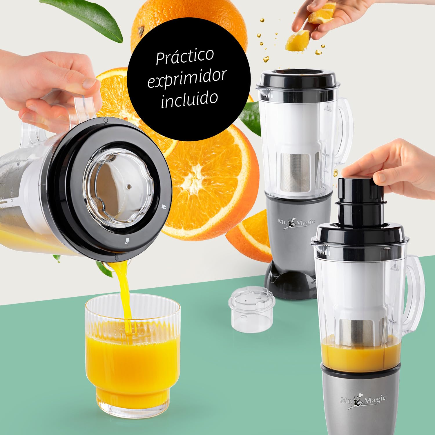 GOURMETmaxx Mr. Magic Batidora Con Pack de Accesorios XXL | 18 Piezas | Tapas Herméticas | Procesador de Alimentos Para Batidos, Smoothies y Más