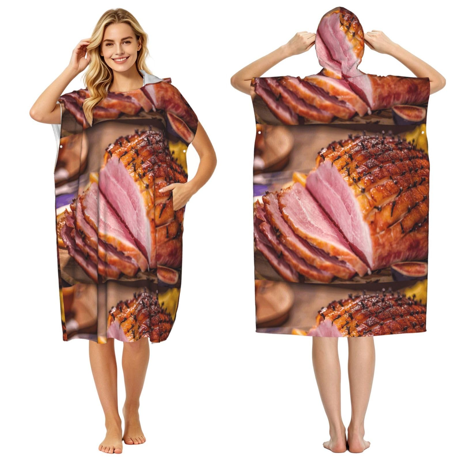 Poadnly Ham, Adult Hooded Beach Towel 90 x 110 cm,Changing Bath Robe, Surf Poncho Towel For Women Men