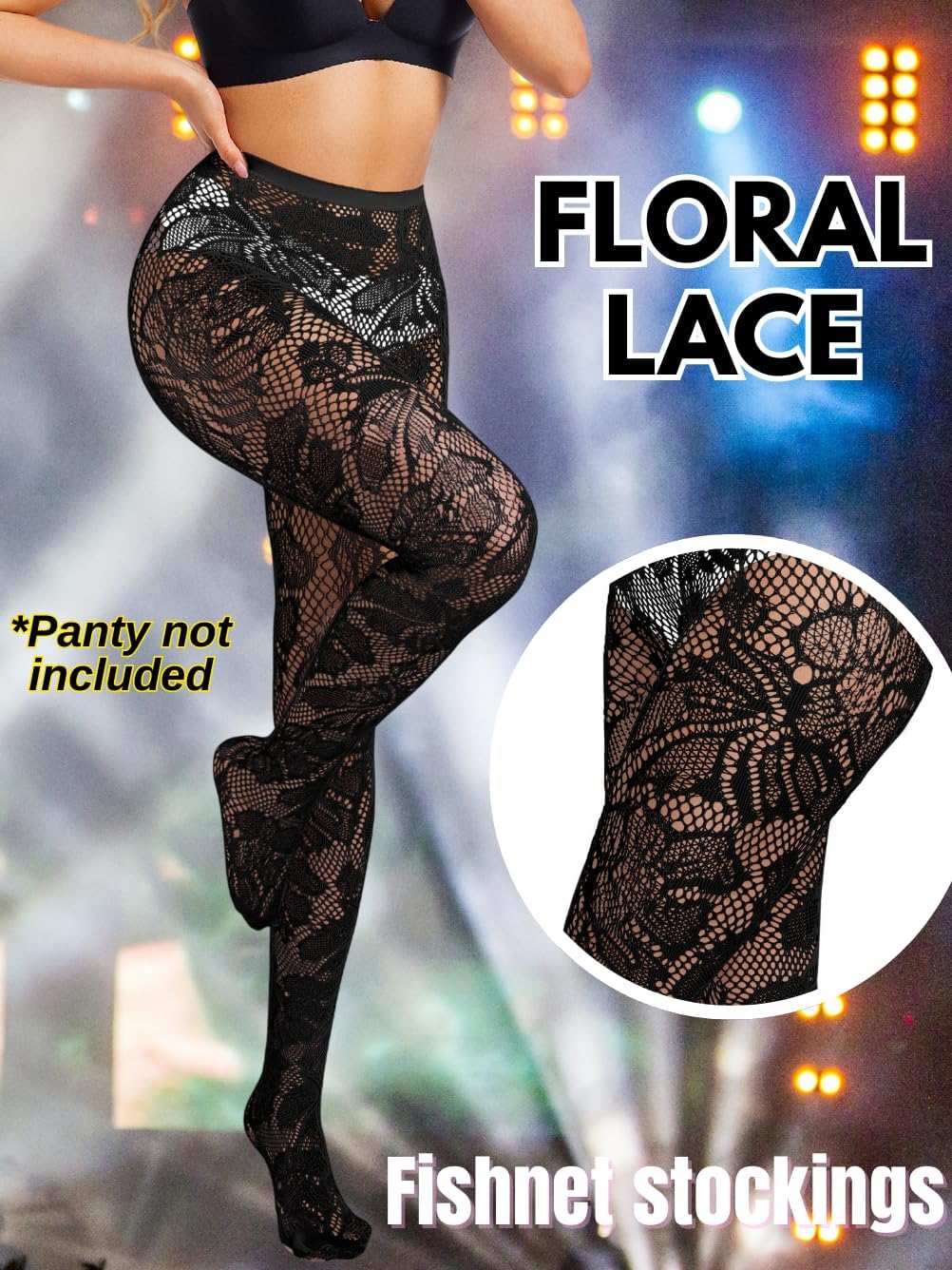 Sexy Lace Tights For Women, High Waisted Fishnet Stockings Concert, Floral Patterned Pantyhose Leggings Rave Outfits - Image 2