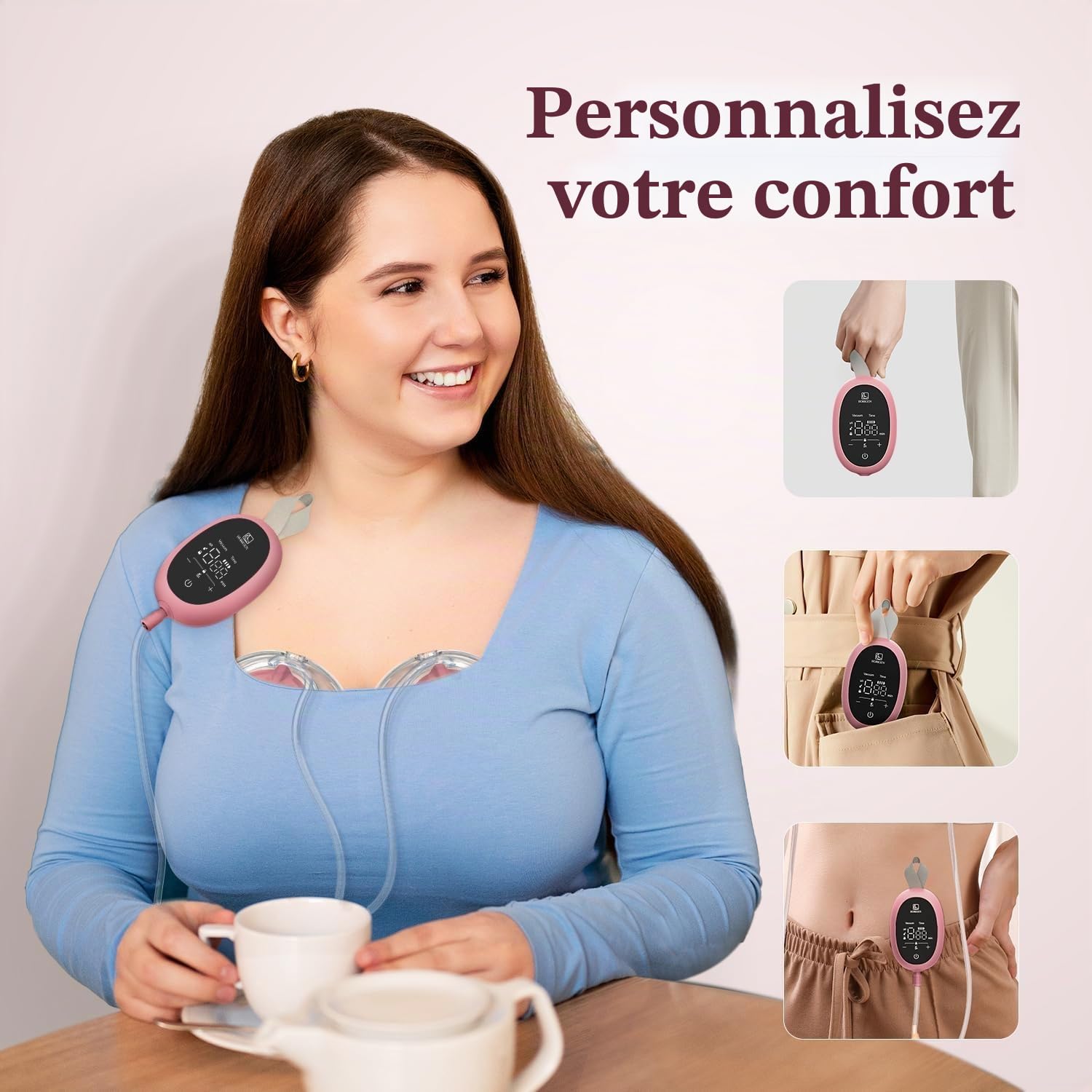 Horigen Tire-lait mains libres D6, tire-lait portable ultra léger avec bride à double joint souple – 25 mm, pompe électrique portable silencieuse et anti-fuite, 3 modes et 9 niveaux, moteur à faible