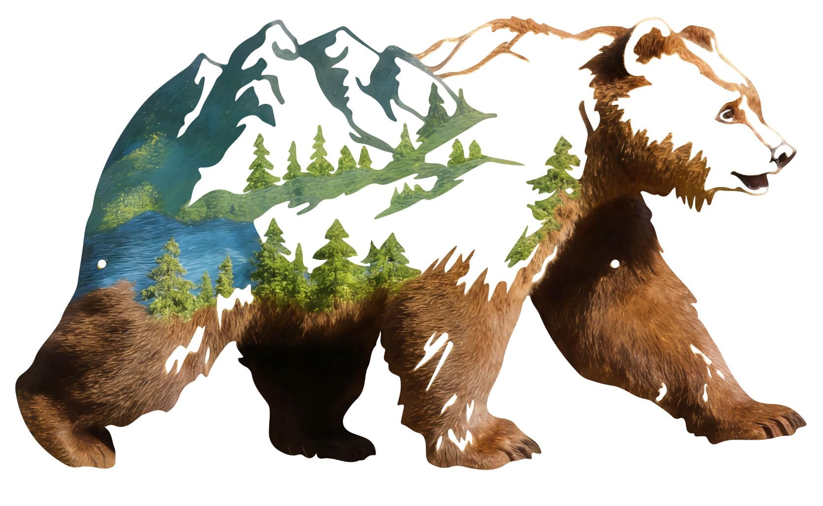 Resama Metal Bear Forest Pine Tree Wall Art Bear Peak Natural Scenery Wall Sign for Home, Wildlife Hunting Home Hanging Decorations for Living Room, Bedroom Kitchen Bathroom (Light Brown)
