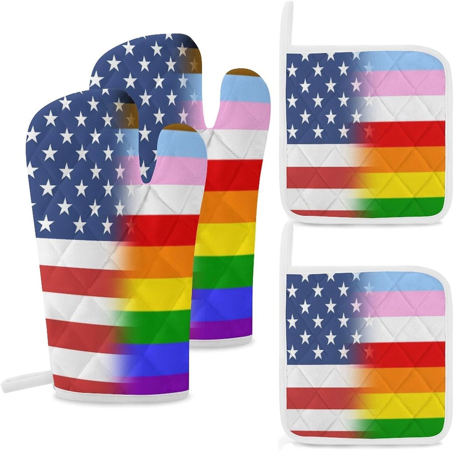 U.S.A LGBT Transgender Flag Oven Mitts and Pot Holders 4Pcs Set Heat Resistant Cooking Mitts Hot Pads