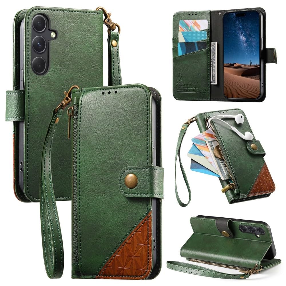 Housse Galaxy A35 5G étui portefeuille cuir vert avec clapet aimanté - 6