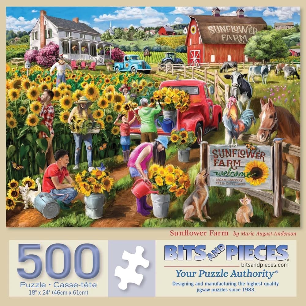 Bits and Pieces - 500 Piece Jigsaw Puzzle for Adults - 18" x 24" - Sunflower Farm - 500 pc Fall Autumn Harvest Jigsaw by Marie August-Anderson
