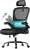 SONGMICS Office Chair, Ergonomic Mesh Chair for Desk, with Double-Layer Breathable Mesh Fabric, Dynamic Lumbar Support, Adjustable Headrest, for Home Office, Ink Black OBN041B01 - 1