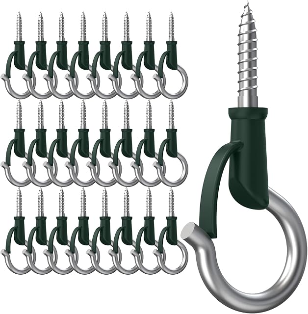 BOZXYE 24 Pack Q-Hanger, Upgrade 304 Stainless Steel Screw Christmas Light Hangers Hooks for Outdoor String Lights, Easy to Release Christmas String Light Fairy Lights Outdoor Wire