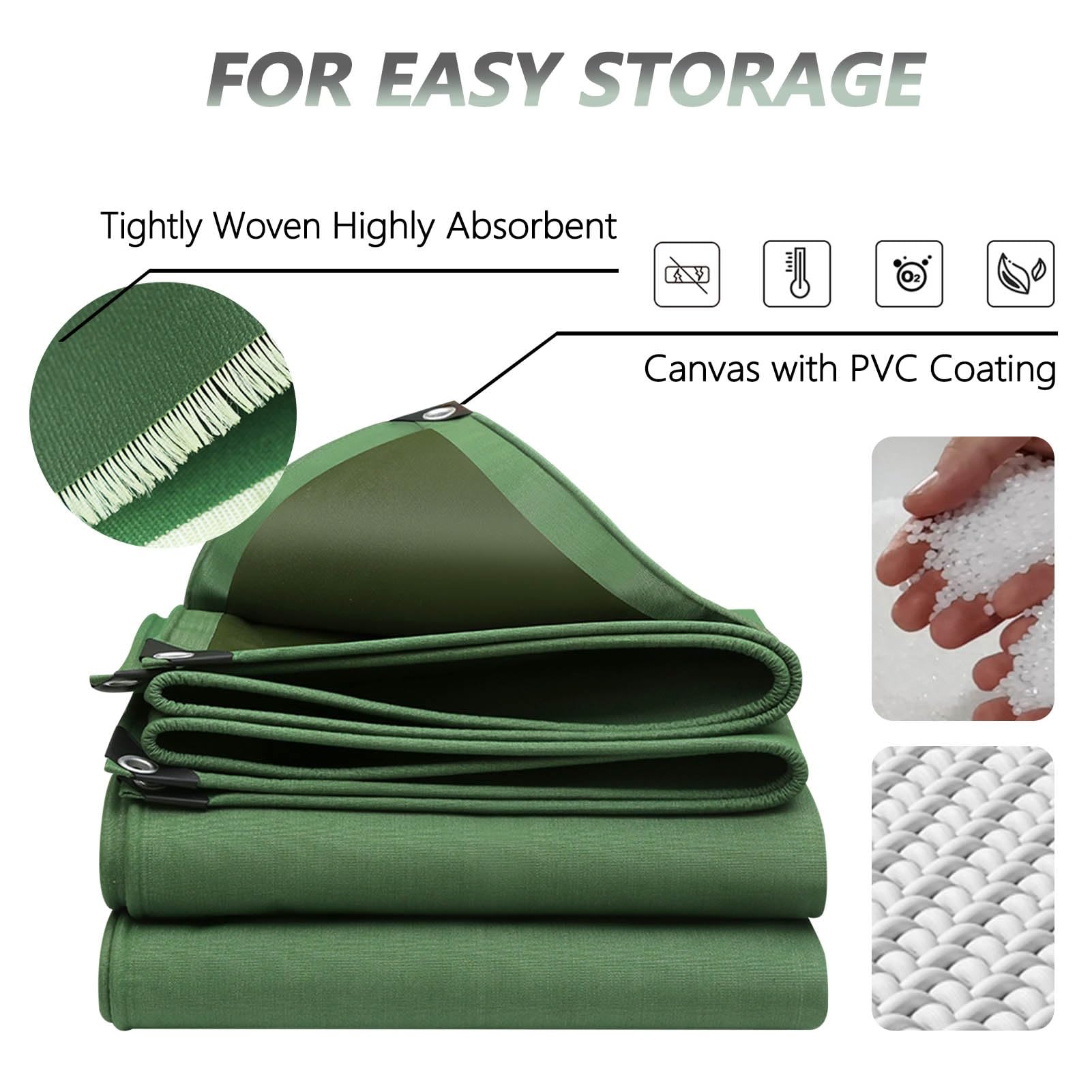 Bâche en Plastique PVC d'extérieur, Bâche imperméable en Toile Verte avec œillets renforcés 600 g/m² Oxford, Plusieurs Tailles, Lot de 1(2x4m(6.5ftx13.1ft))