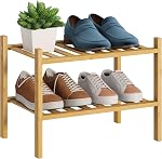 BMOSU 2-Tier Organisateur de rangement de étagère de chaussures empilables pour le placard de Hallway Salle de séjour Organisateur d'entrée (Bambou naturel)