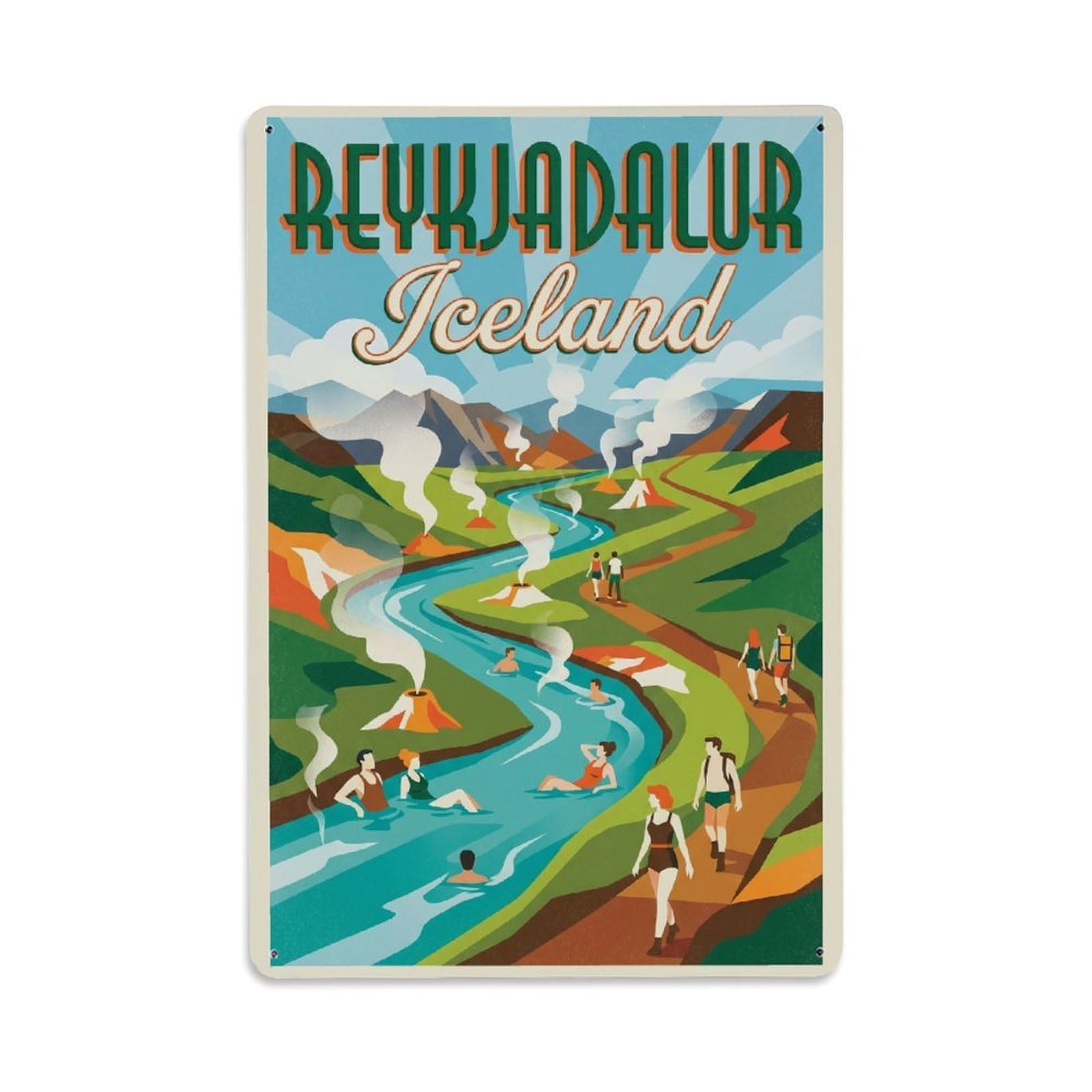 Gead 8X12inch Style Vintage Travel Reykjadalur Iceland Valley Metal Tin Sign