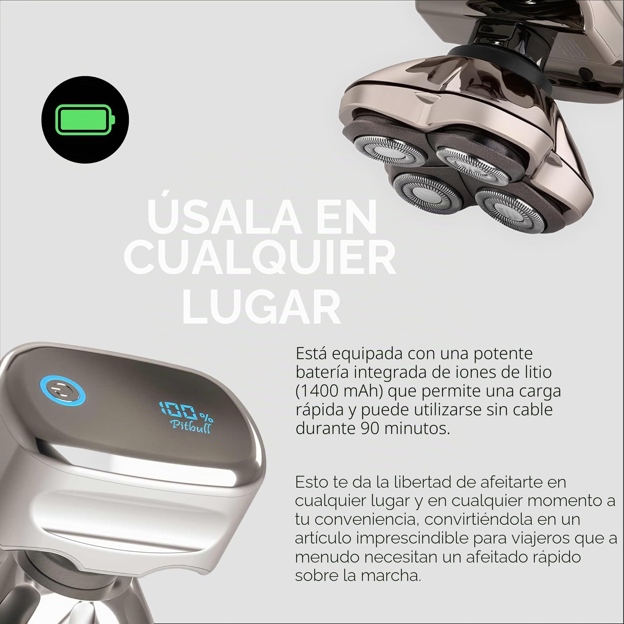 Skull Shaver Pitbull Platinum Pro – Afeitadora Eléctrica para Hombre, Inalámbrica, Recargable, Uso en Seco y Húmedo, Ergonómica para Cabeza, con Soporte de Lavado y Estuche de Viaje
