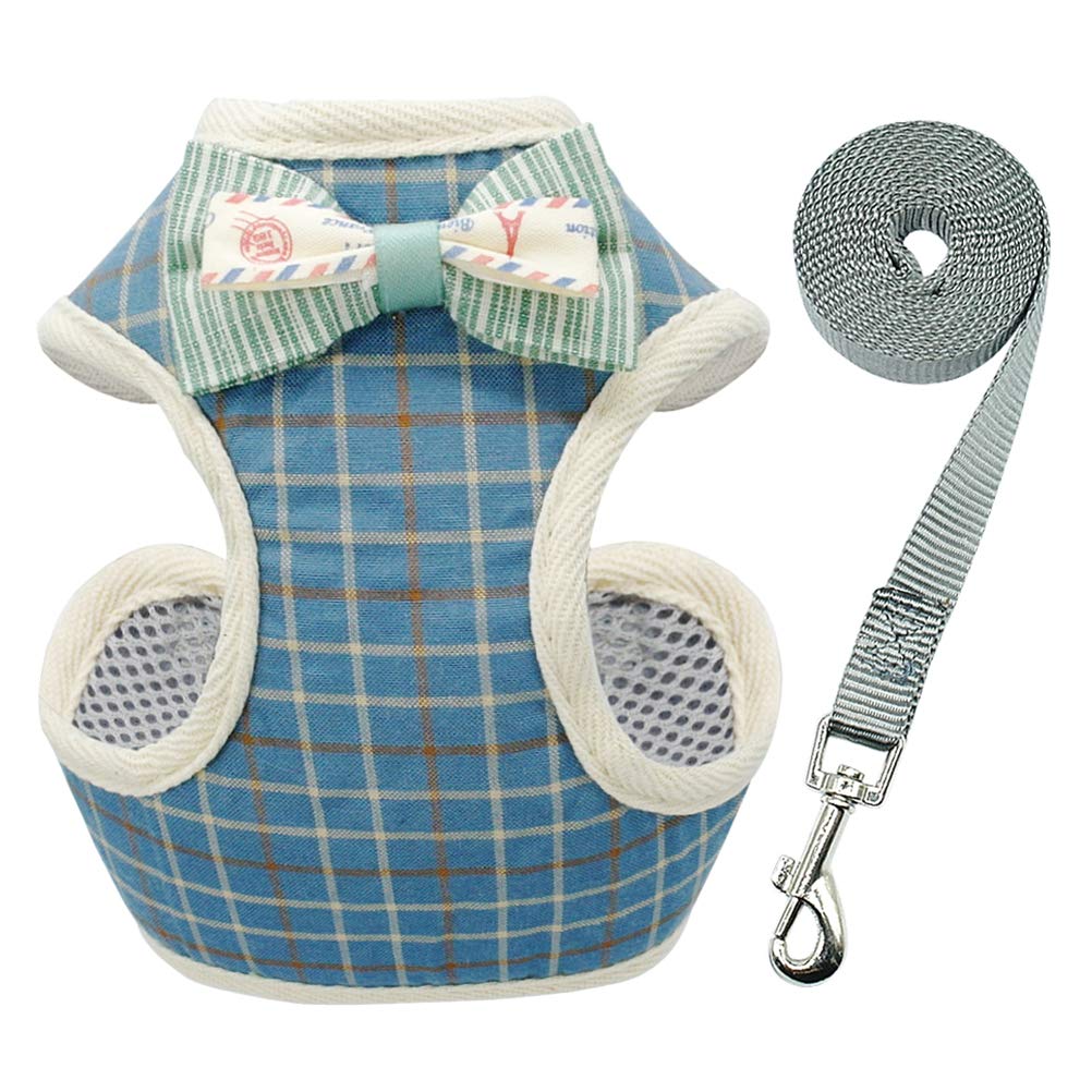 DOILNXH Nylon Cat Dog Harness and Leash Set Breathable Plaid Pet Mesh Harnesses Breathable Puppy Kitten Vest for Small Medium Dogs Blue L