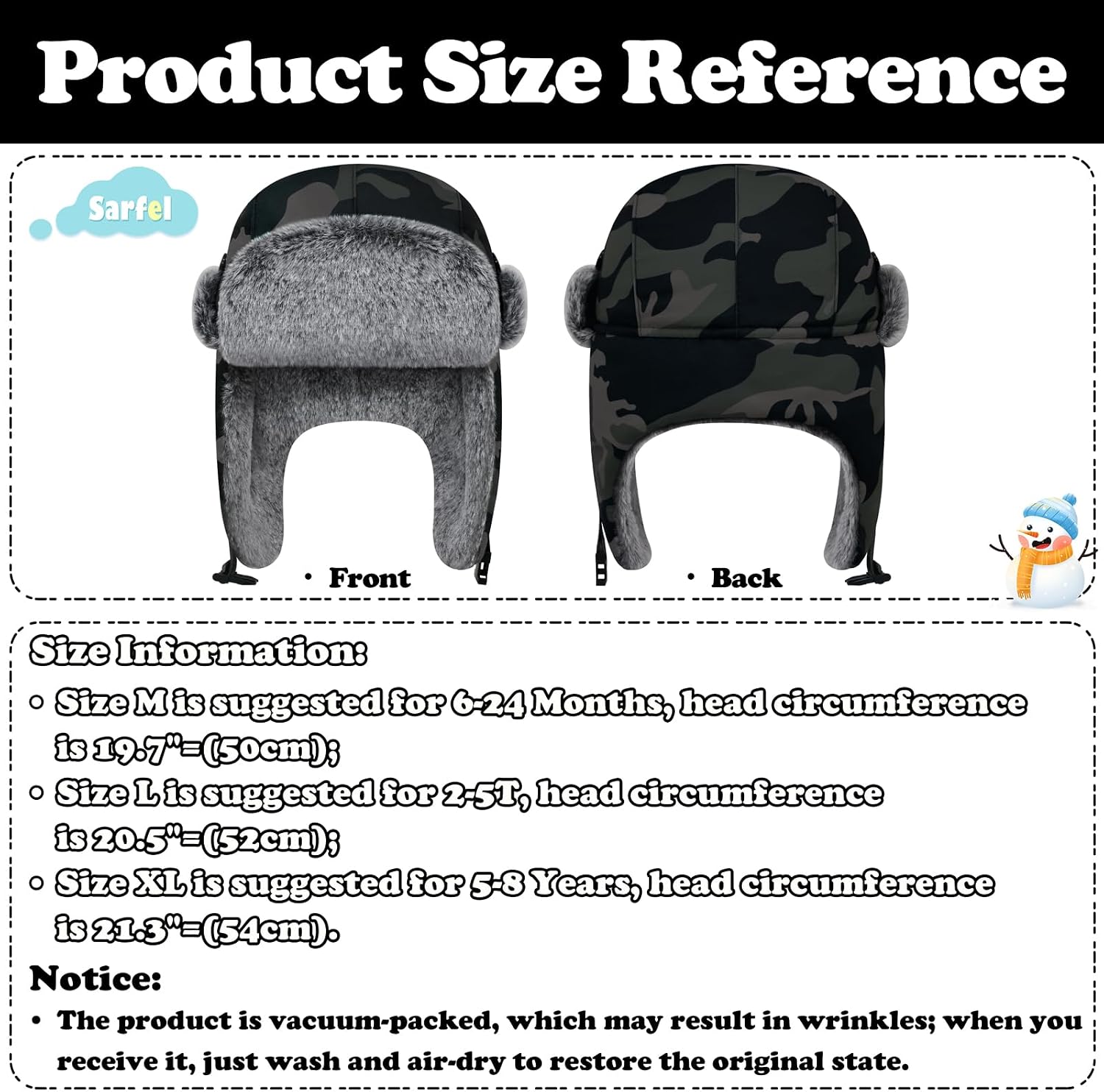 Sarfel Waterproof Toddler Winter Hat Baby Boy Winter Hat with Warm Fleece Kids Trapper Hat Girls Winter Hat Toddler Snow Hat