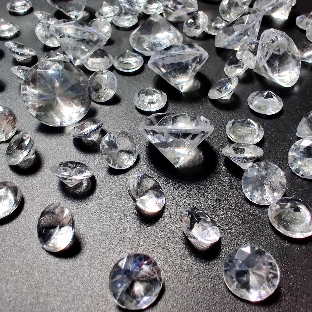HappyFiller 420 Pcs Acrylic Diamonds Diving Gems Crystal Clear Treasure Jewels for Table Scatters, Wedding Centerpieces,Party Decor,Vase Fillers,Gift for Bride,Mom,Brithday,Size:0.8",0.4"