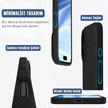 Ehr. iPhone 16 ile Uyumlu Lansman Kılıf, İçi Kadife Silikon, Kamera Çıkıntılı Koruyucu, Leke Tutmaz ve Darbe Emici Şık Kapak (Siyah, iPhone 16)