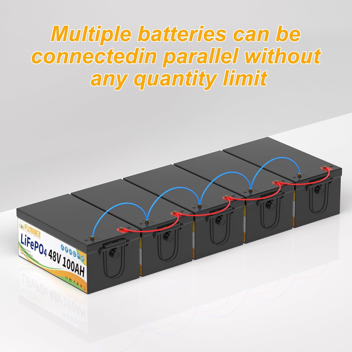 FLLYROWER 48V 100AH Lifepo4 Battery with Smart 200A BMS 10-Year Lifespan for Trolling Motor RV Camping Golf Cart Solar Include a Monitor