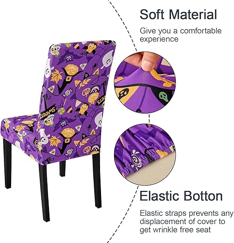 Miniatura 4 de JQinHome Juego de 6 fundas para silla de Halloween color morado, fundas protectoras para silla de tela de araña, lavables de alta elasticidad para