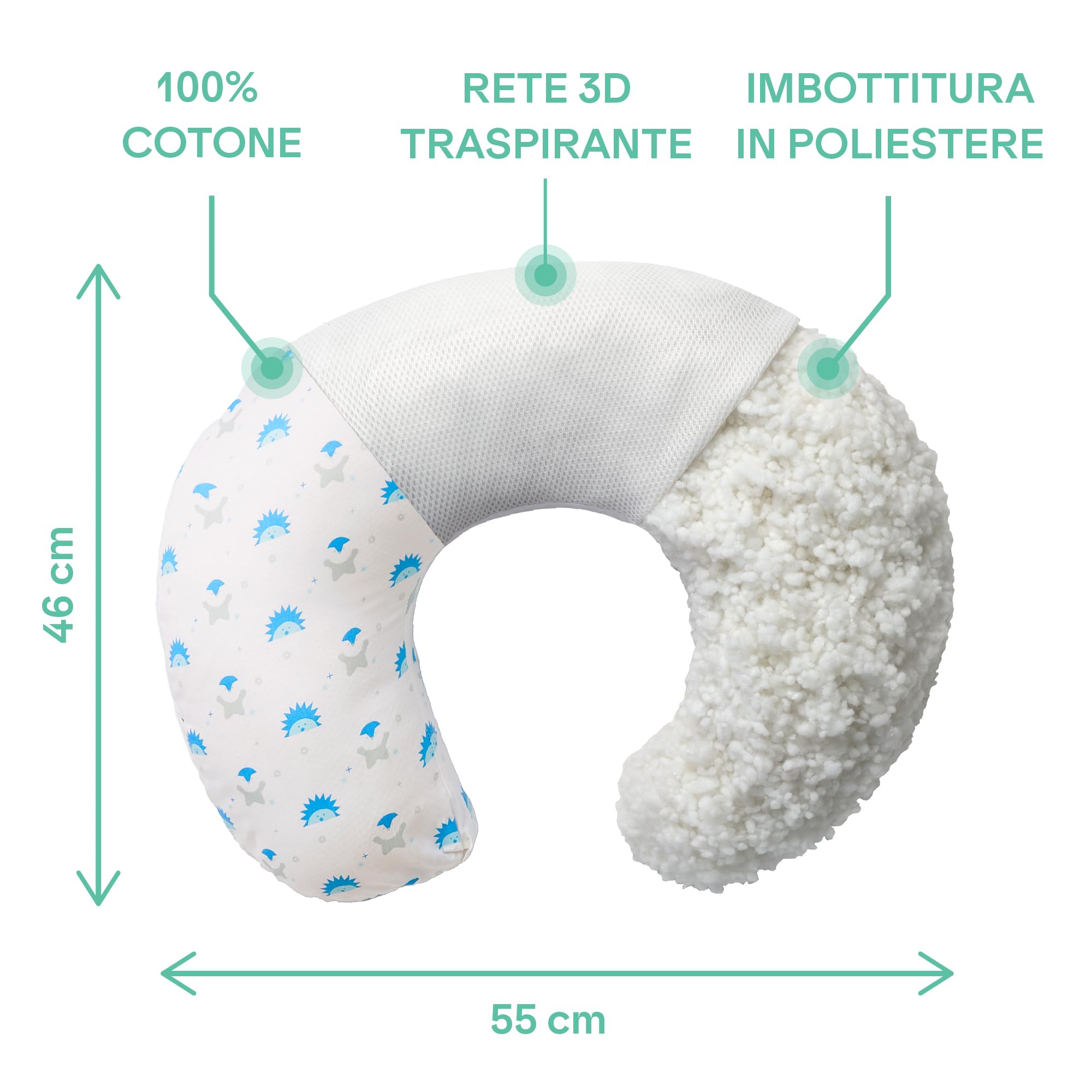 Koala Babycare Cuscino Allattamento Neonato Comodo e Adatto a Tutte le Taglie – Ciambella Allattamento Neonato 0-12 Mesi con 5 Usi Diversi (Bianco-Blu Ricci)