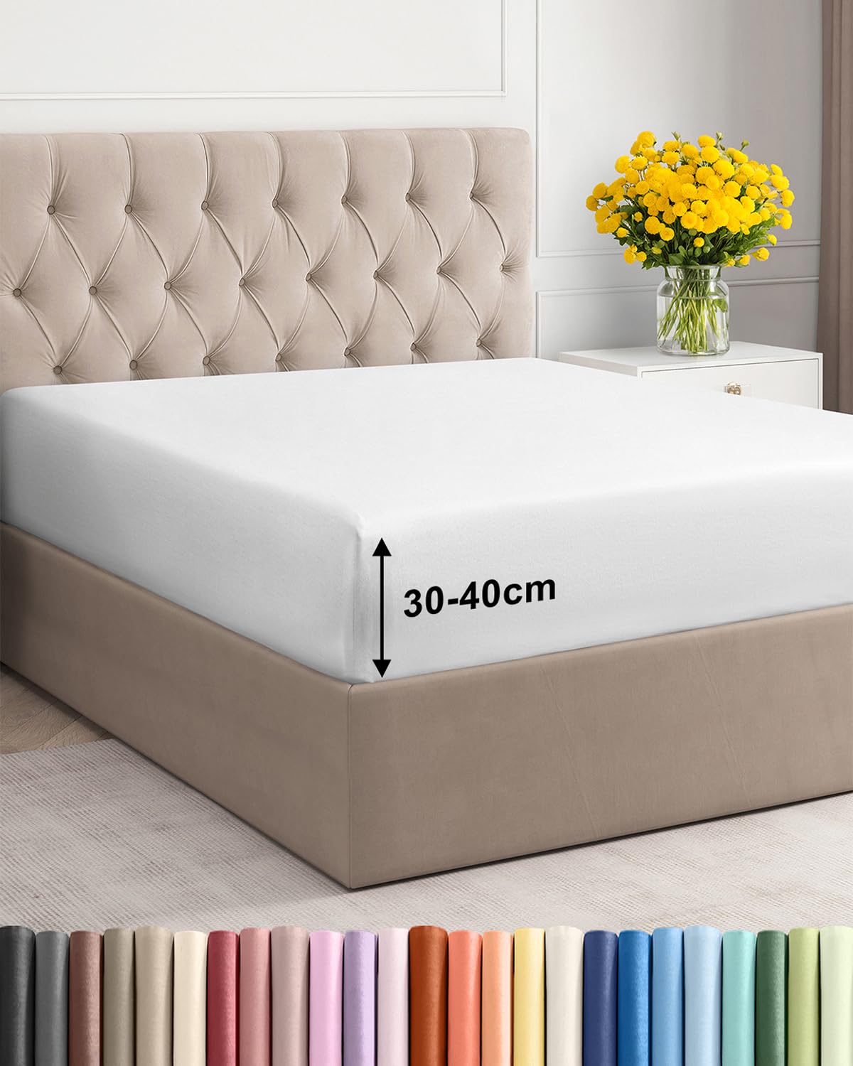 King Fitted Bed Sheet – Extra Deep Pocket – Fits Mattress up to 40cm (16") – Soft Brushed Microfiber – OEKO-TEX Certified – Shrinkage and Fade Resistant – Bottom Sheet, White Colour, 150 x 200cm