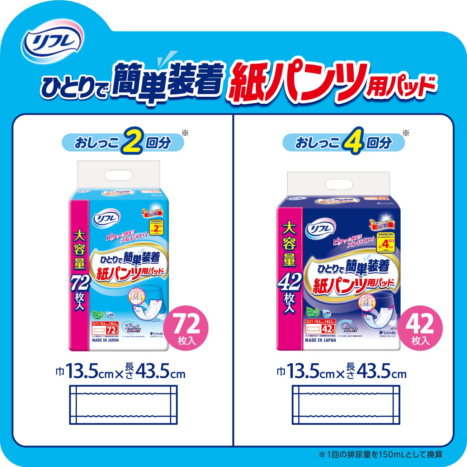 Amazon.co.jp: リフレ ひとりで簡単装着 紙パンツ用パッド 4回吸収 42