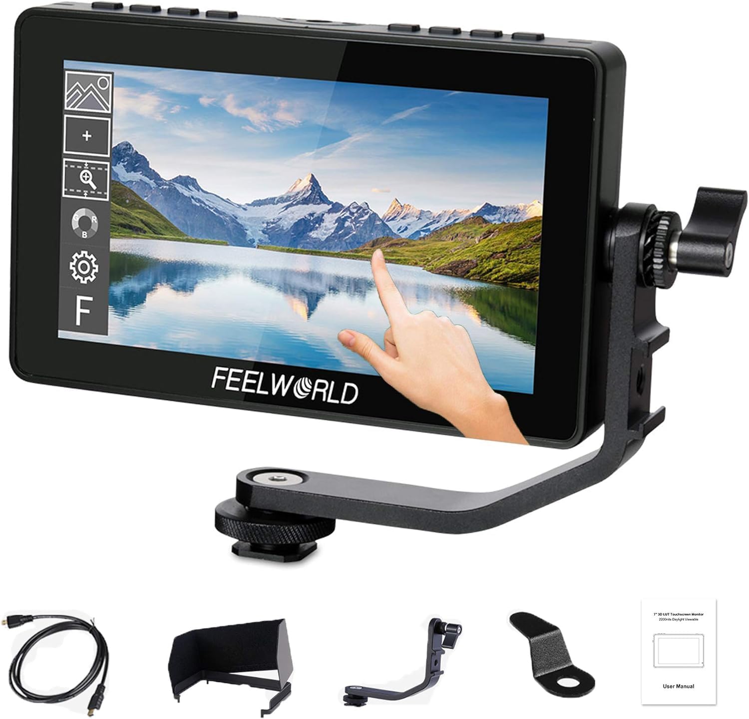 FEELWORLD F5 Pro V4 6 inch 1920×1080 IPS Touch Screen Camera Field Monitor, 4K HDMI, Waveform, 3D LUT, Rec.709 Standard, with Tilt Arm, for Live Streaming, Selfie, Photo, Video Monitoring