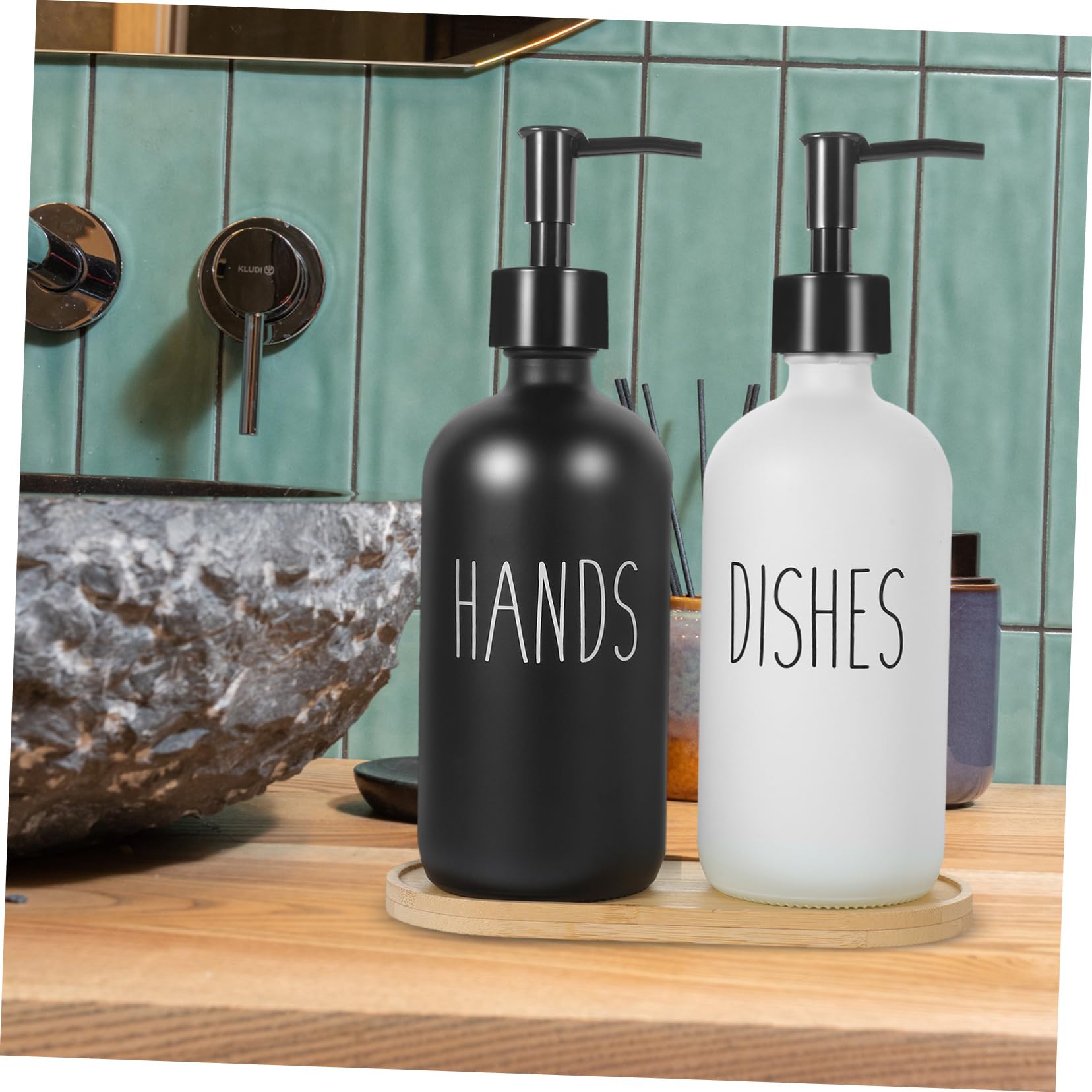 Distributore di Sapone in Vetro 500ml con Pompa e Vassoio