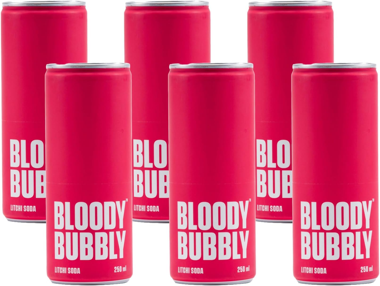 BLOODY BUBBLY LITCHI SODA | Naturally Flavoured Soda | 44 Cal Per Can | No Added Artificial Flavours, Colours & Preservatives (250ml Each)