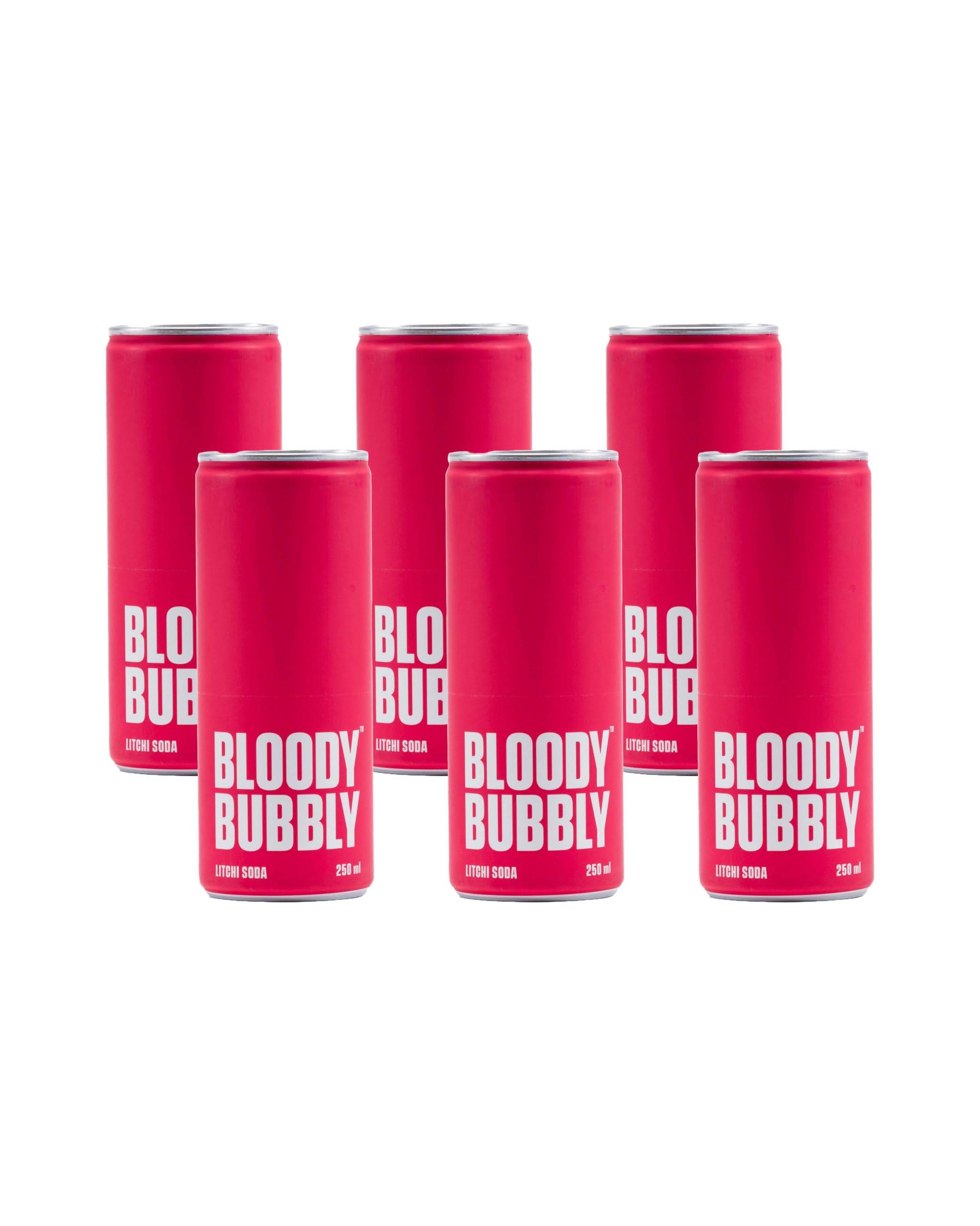 BLOODY BUBBLY LITCHI SODA | Naturally Flavoured Soda | 44 Cal Per Can | No Added Artificial Flavours, Colours & Preservatives (250ml Each)