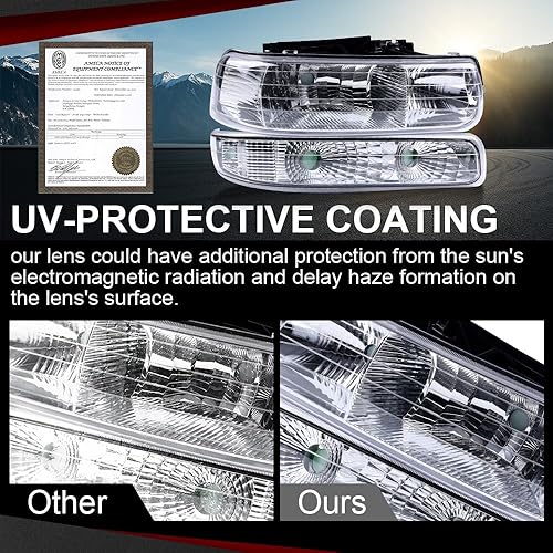 Miniatura 3 de CHEDA Conjunto de faros delanteros para Chevy Silverado 15002500 99-02  Suburban 15002500Tahoe 00-06 (lente transparente con carcasa cromada,